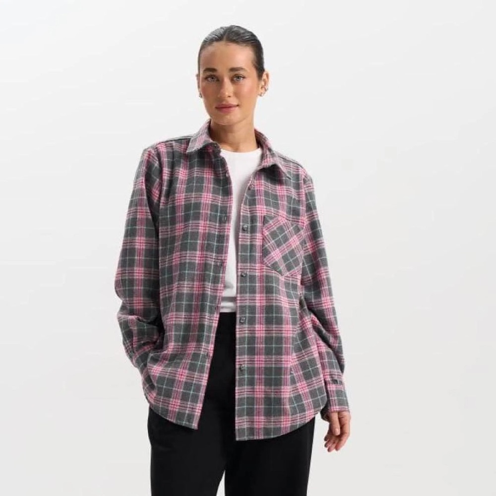 Burton Pink and Gray Plaid Pocketed Jacket shirt NWOT